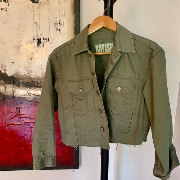 Army green cropped, slightly oversized denim jacket - Picture 2 of 3